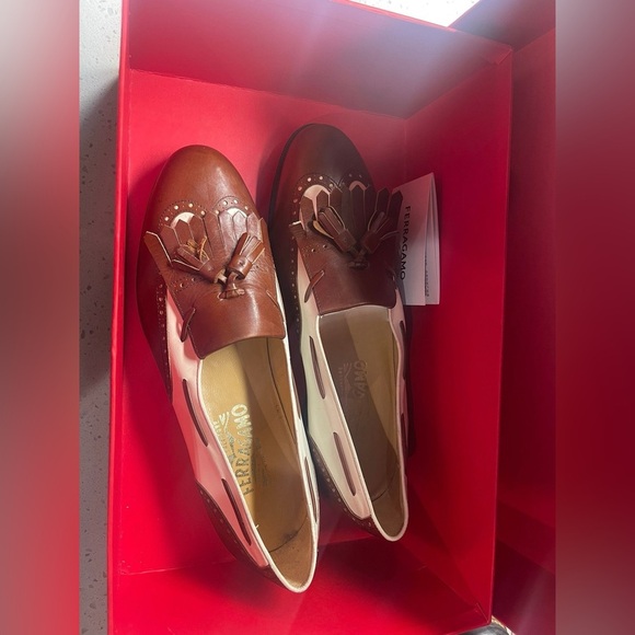 Ferragamo Men’s Tassel Loafers Brown & White Leather Size 9.5 / W11 - Picture 5 of 14